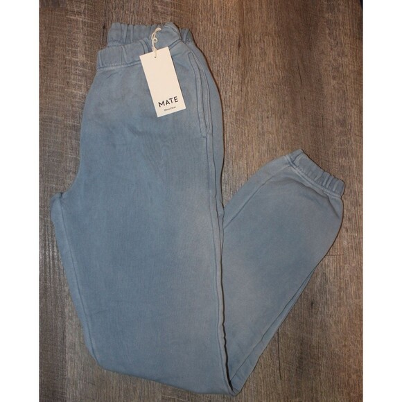 Mate The Label Organic Fleece Relaxed Pocket Jogger Sweatpants LIGHT BLUE XS NWT - Picture 1 of 5